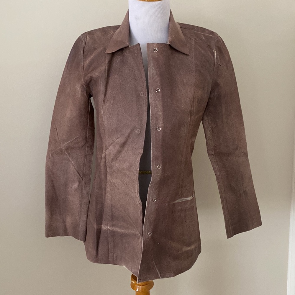 Express Painted Canvas Brown Blazer Jacket Size 0 - Picture 7 of 10